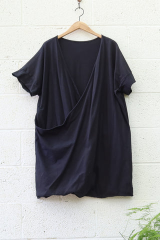 SAMPLE SALE - Layering Magnolia Short Kaftan  / 2XS-S / Organic Cotton / Midnight / (198)