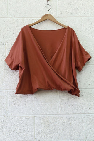SAMPLE SALE - Layering Magnolia Cropped Kaftan / 2XS-S / Organic Cotton / Terra-cotta / (232)