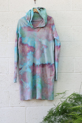 OOAK - Hooded Raglan Pencil Below Knee Dress / XL / Thermal / Ice Dye (333)