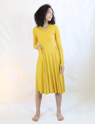 Hooded Eclipse Perfect Pockets Below Knee Dress