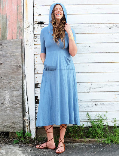 Hooded Eclipse Kangaroo Pocket Wanderer Below Knee Dress Hooded Eclipse Kangaroo Pocket Wanderer Below Knee Dress