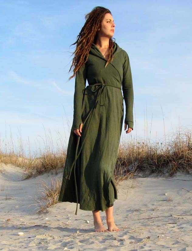 ORGANIC Hooded Wrap Short Fleece Dress Hemp and Organic Cotton Fleece  Organic Wrap Dress 