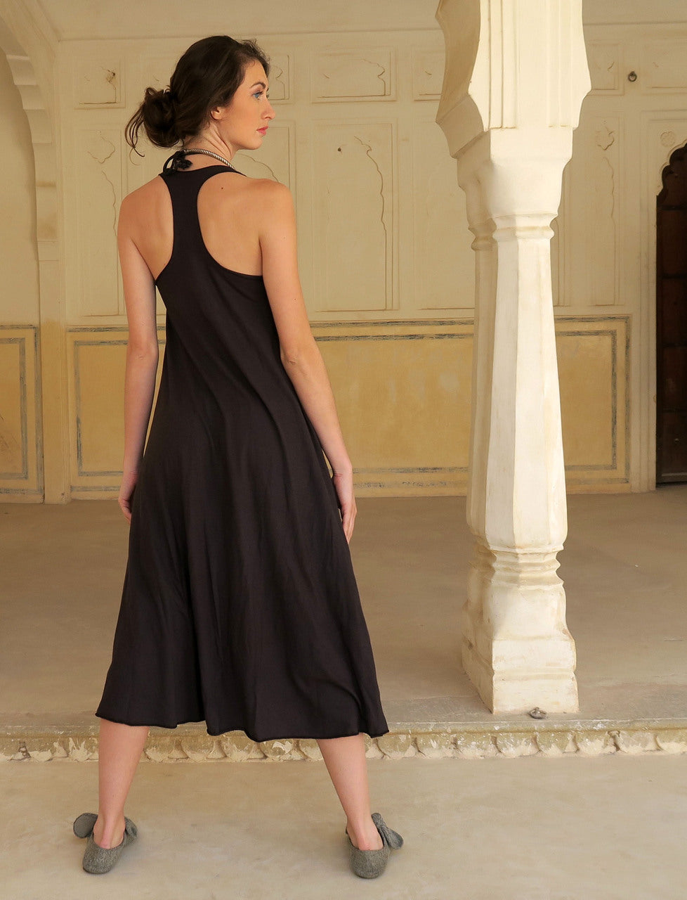 Racerback Built In Bra Tank Wanderer Below Knee Dress Racerback Built In Bra Tank Wanderer Below Knee Dress