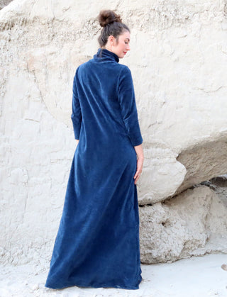 blue velvet turtleneck dress Velvet Turtleneck Maxi Dress